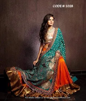 1028 Orange-teal lehenga Outfit Sets