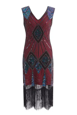 1920's Flapper Red & Iridescent Blue Dress