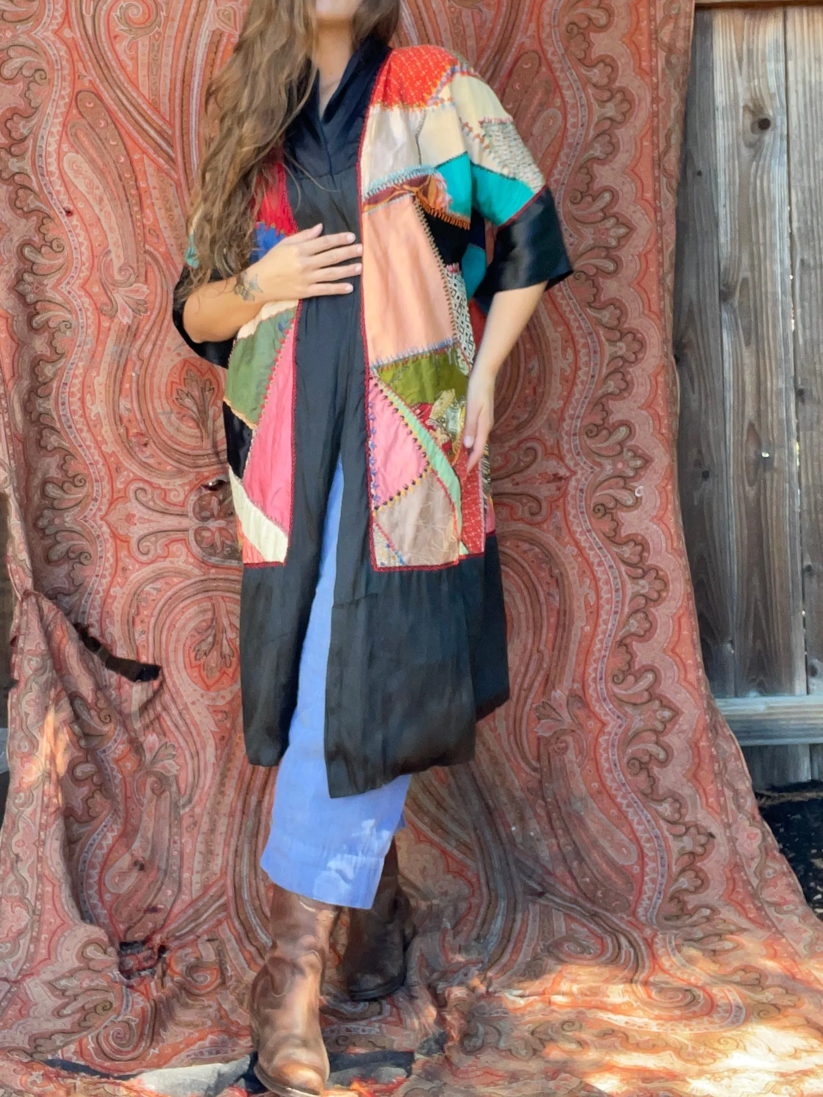 1930s Deco Kimono Style Crazy Quilt Coat