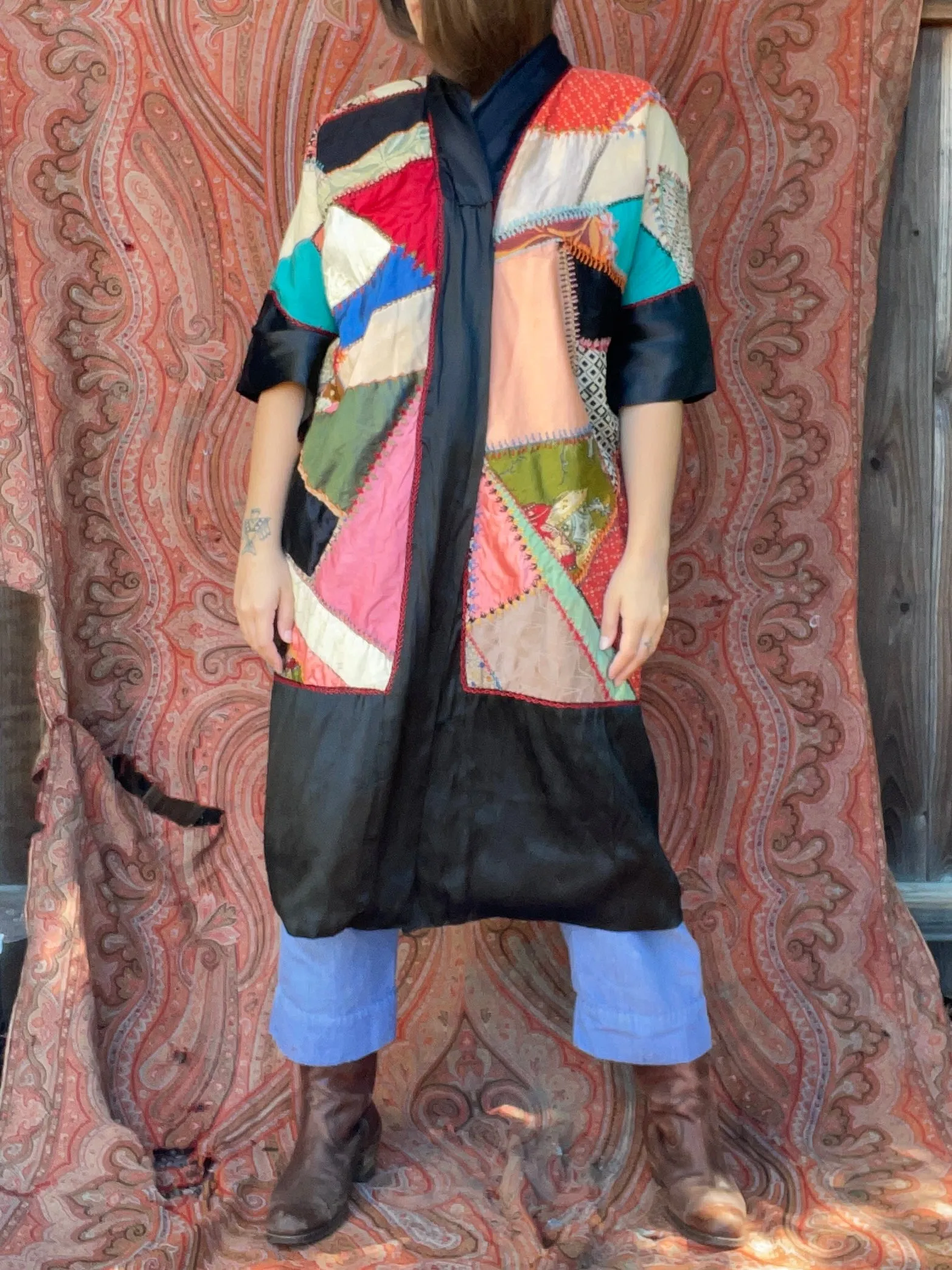 1930s Deco Kimono Style Crazy Quilt Coat