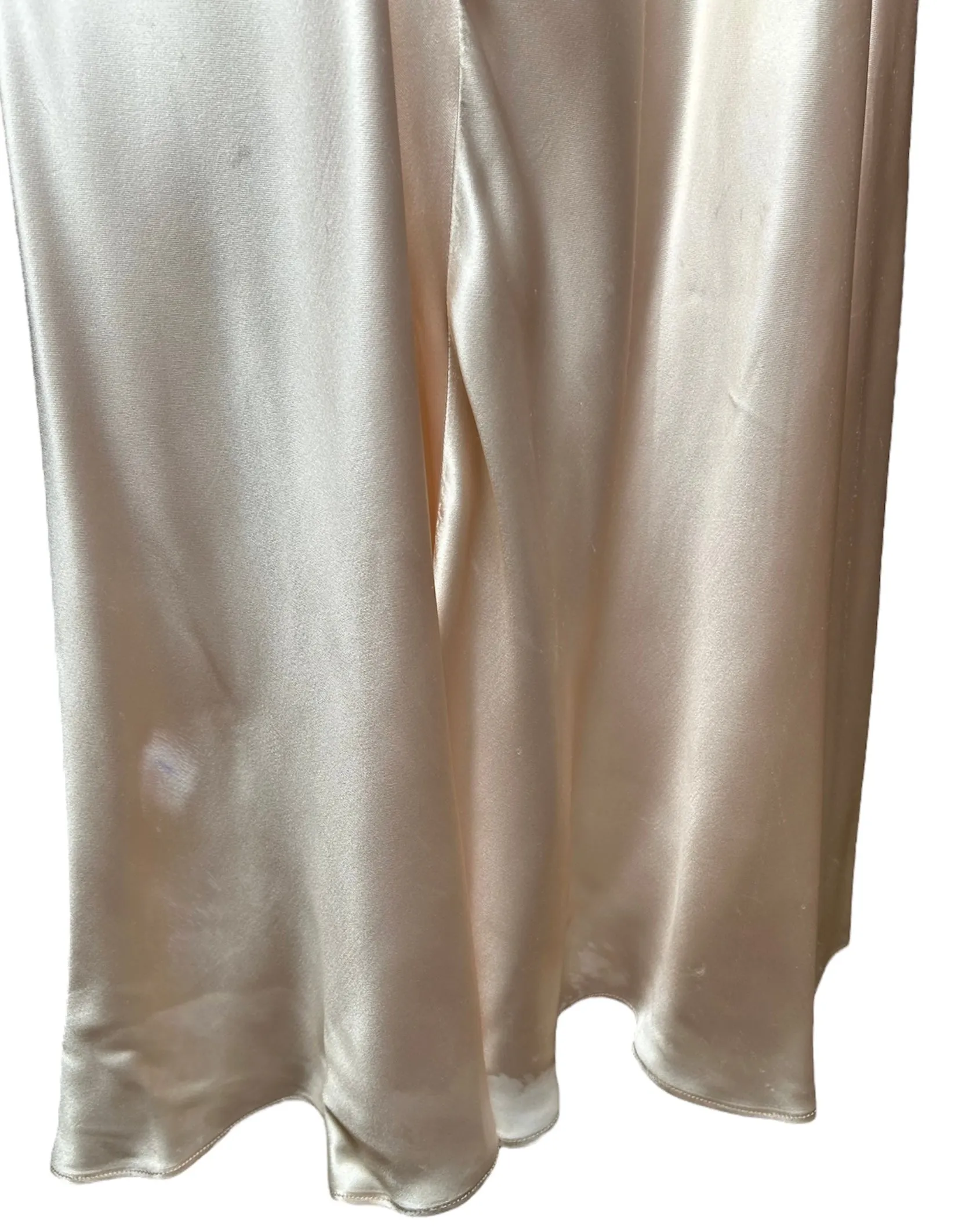 1930s Delicate Blush Pink Satin Bias-Cut Gown with Floral Accent