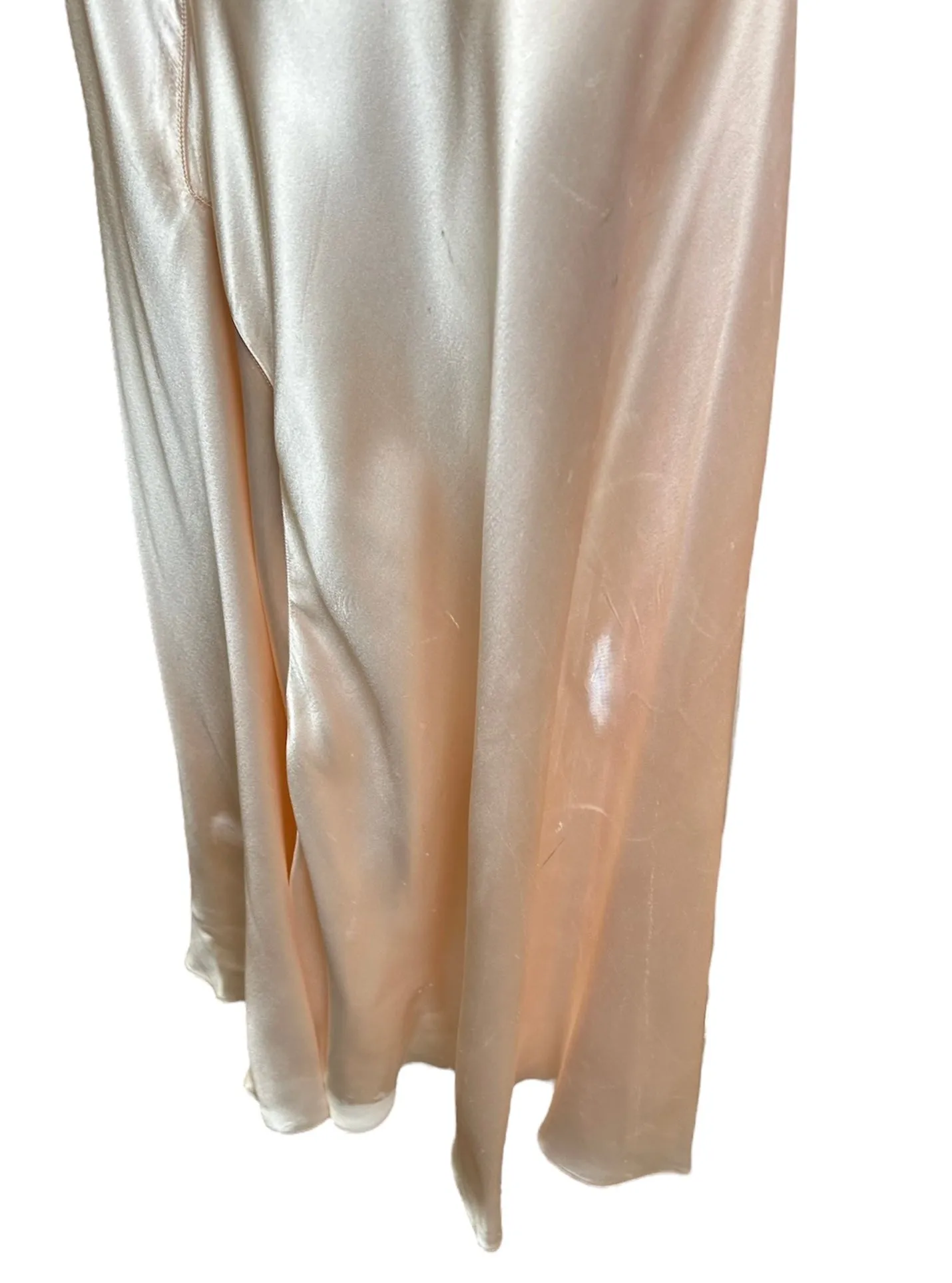 1930s Delicate Blush Pink Satin Bias-Cut Gown with Floral Accent