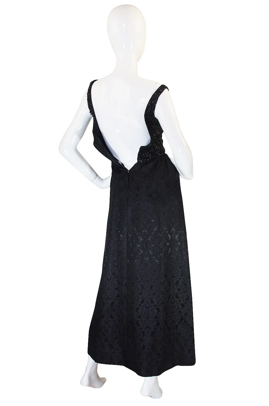 1960s Nathan Strong Black Silk Beaded Gown