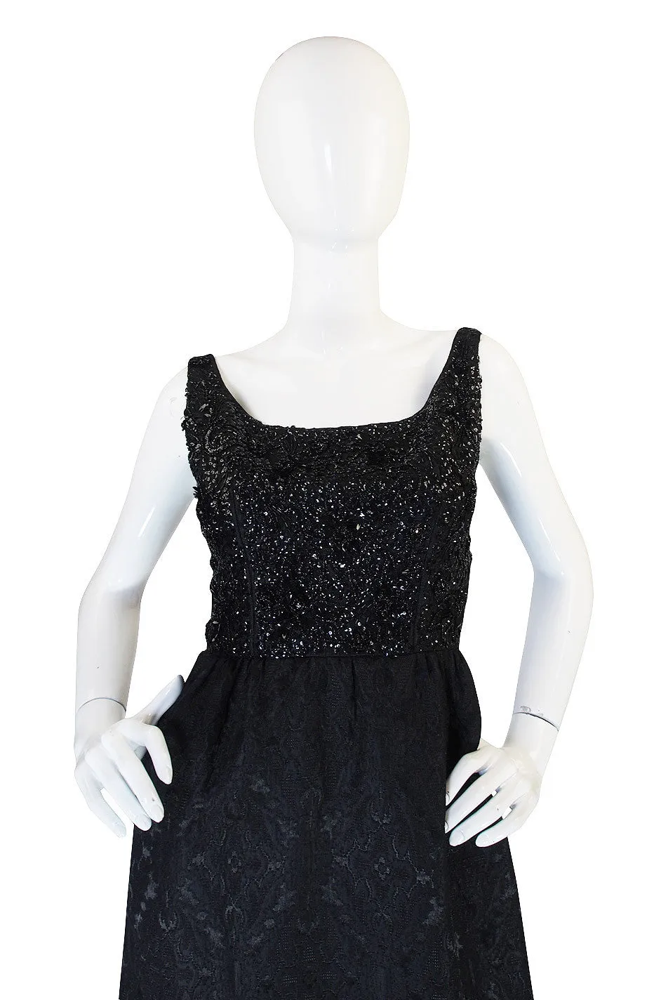 1960s Nathan Strong Black Silk Beaded Gown