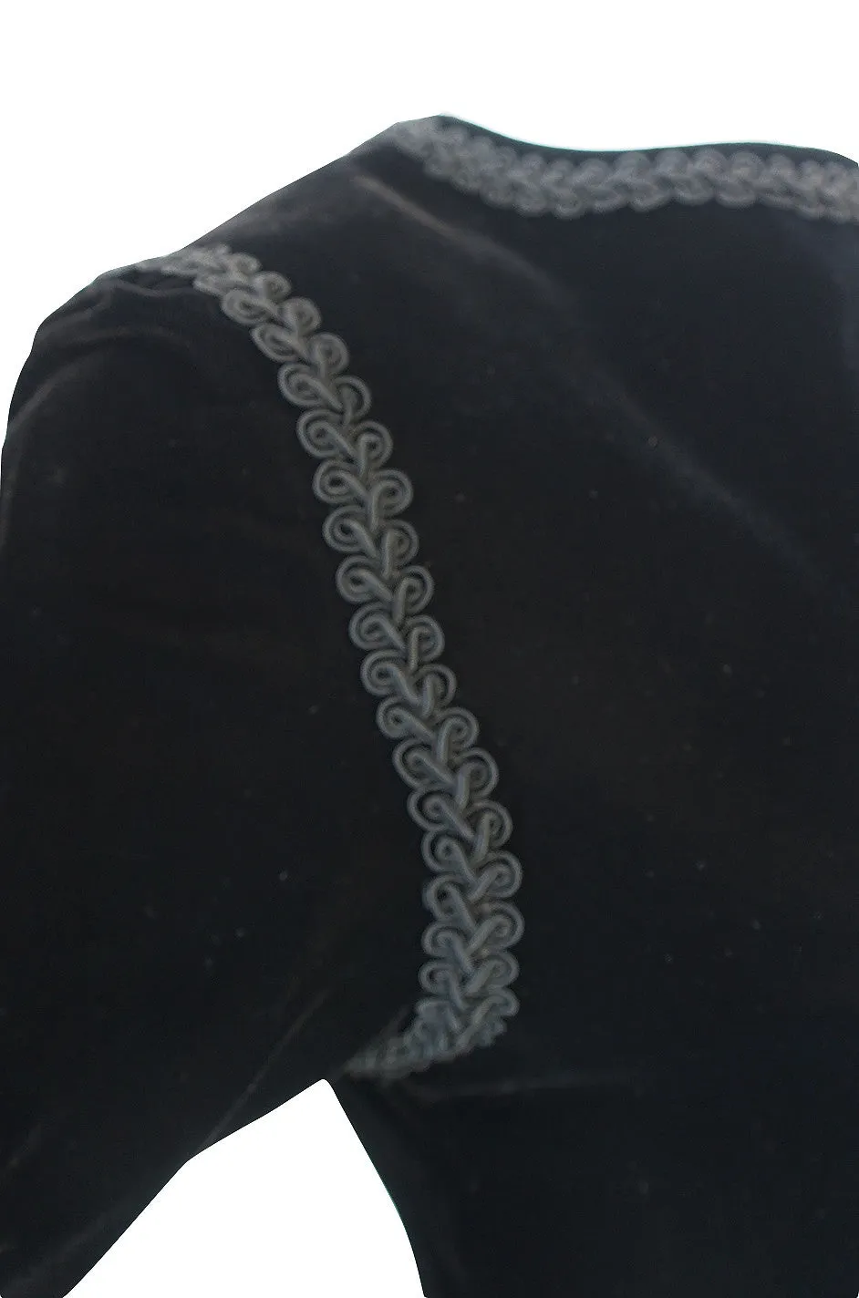 1970s Black Velvet & Braid Yves Saint Laurent Dress