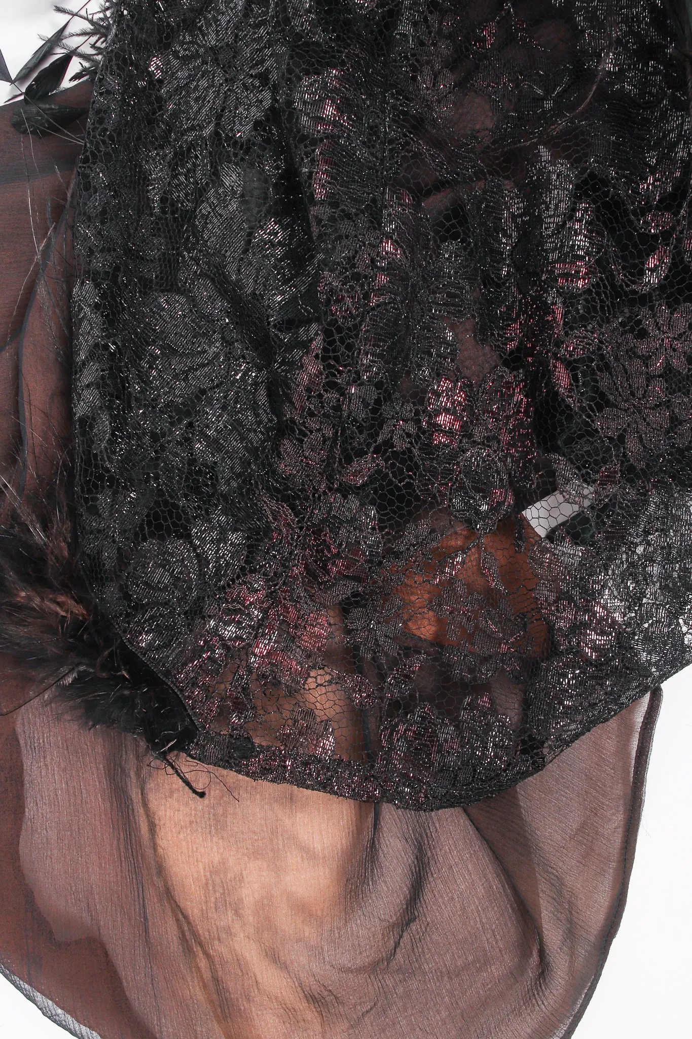 1988 Lace Feather Strapless Column Gown