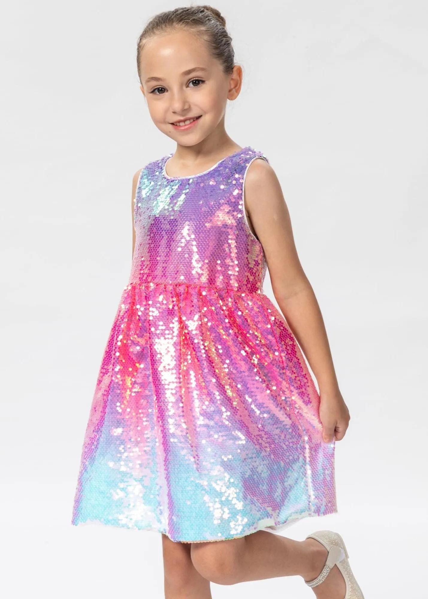 2Bunnies Girls' Lavender Frost Sleeveless Sequin Dress