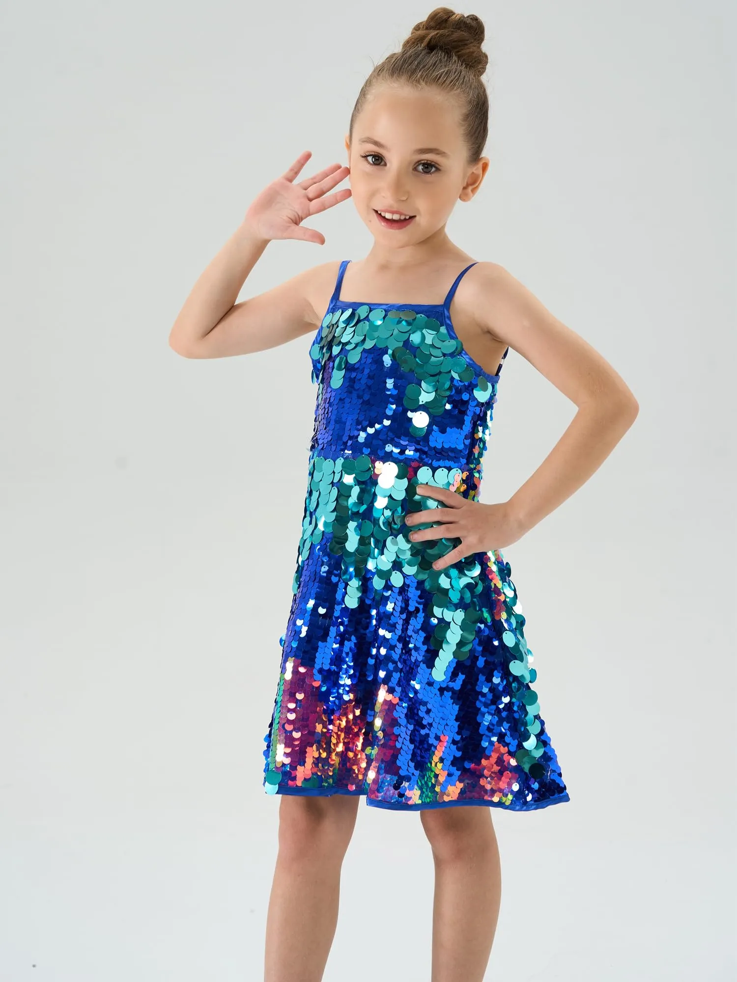 2Bunnies Girls' Shimmering Spaghetti Strap A-Line Sequin Dress