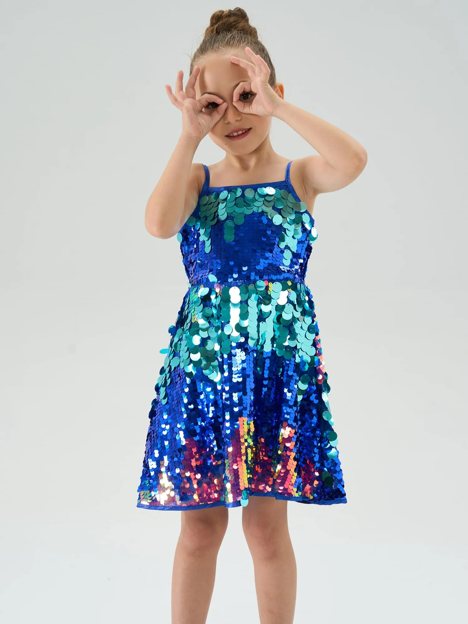 2Bunnies Girls' Shimmering Spaghetti Strap A-Line Sequin Dress
