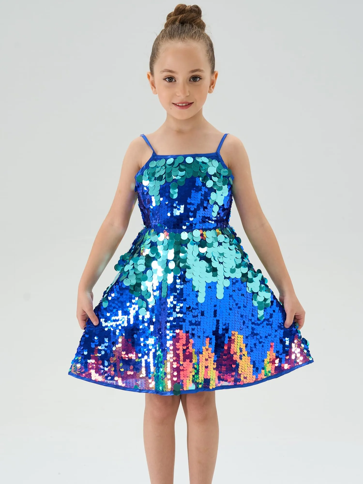 2Bunnies Girls' Shimmering Spaghetti Strap A-Line Sequin Dress