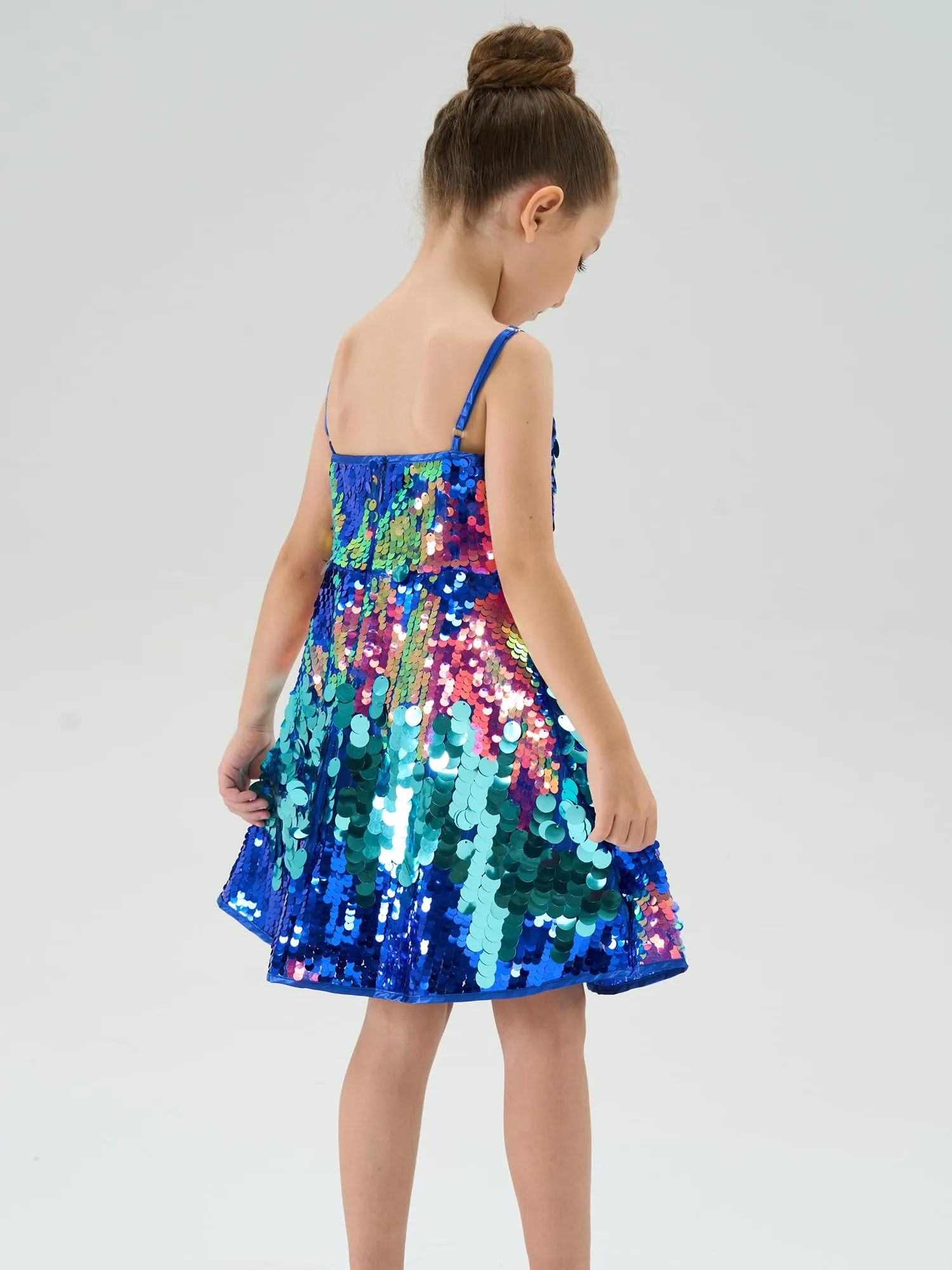 2Bunnies Girls' Shimmering Spaghetti Strap A-Line Sequin Dress