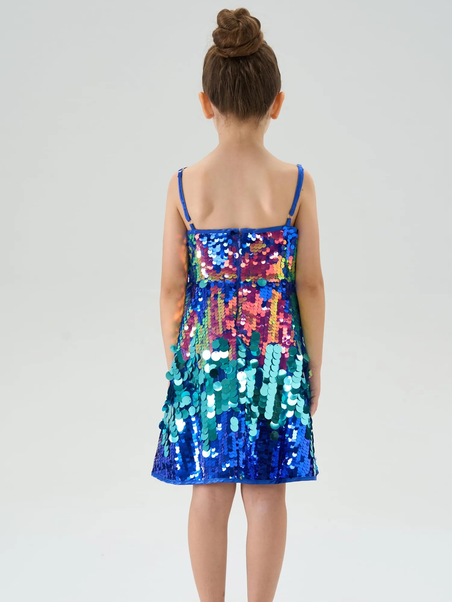 2Bunnies Girls' Shimmering Spaghetti Strap A-Line Sequin Dress