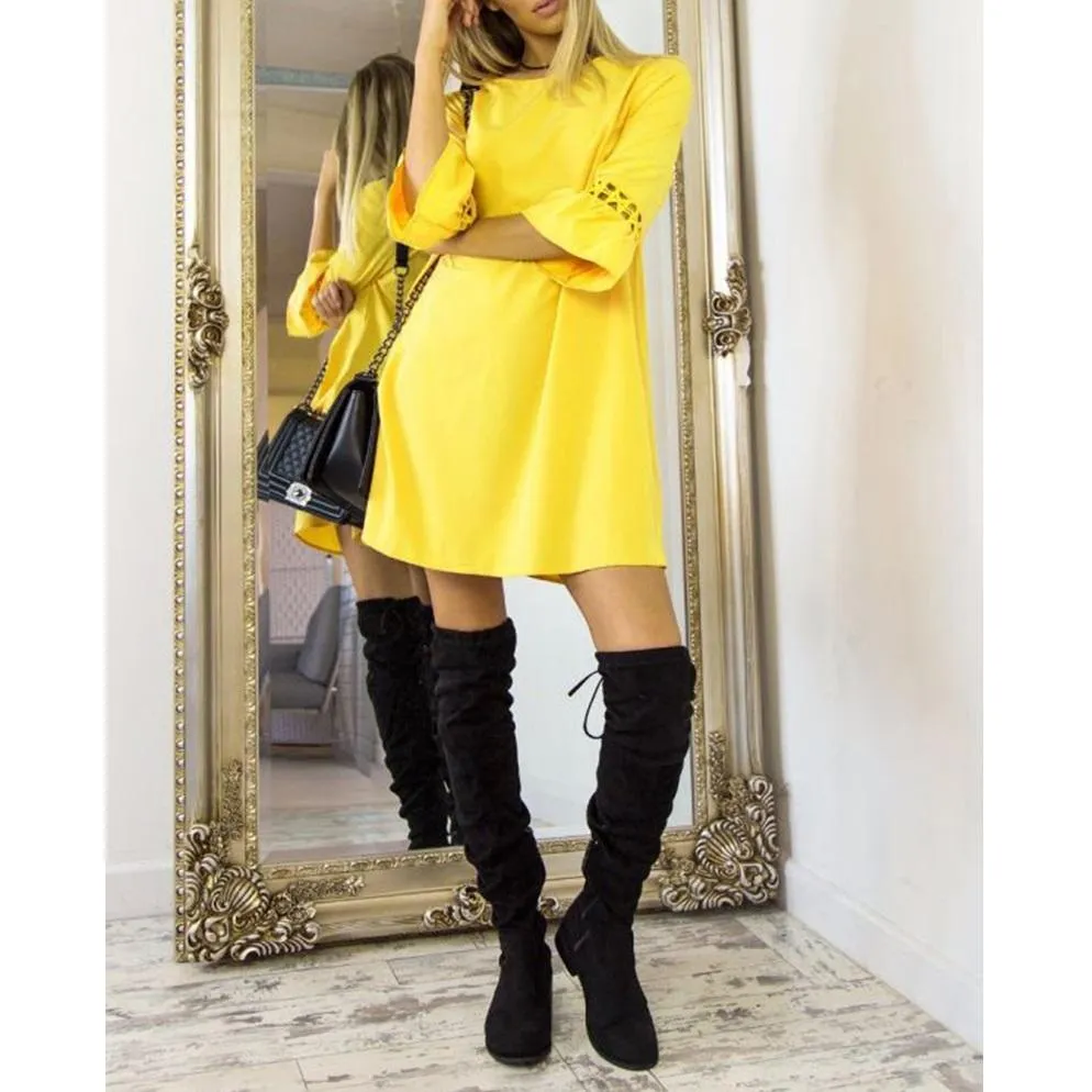 3/4 Flare Sleeve O-Neck Dress