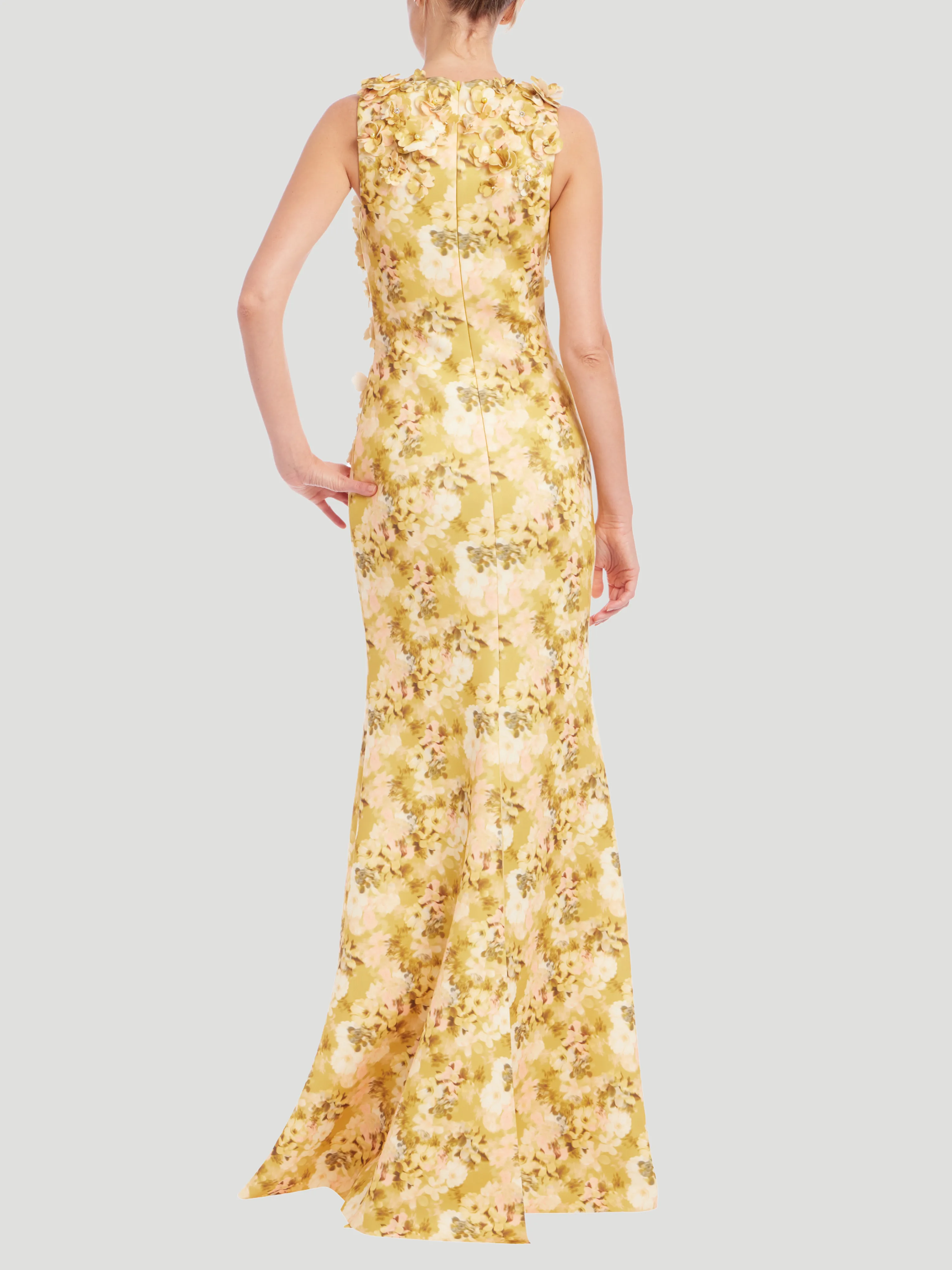 3D Applique Sleeveless Column Gown