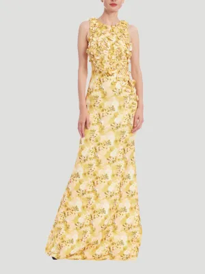 3D Applique Sleeveless Column Gown