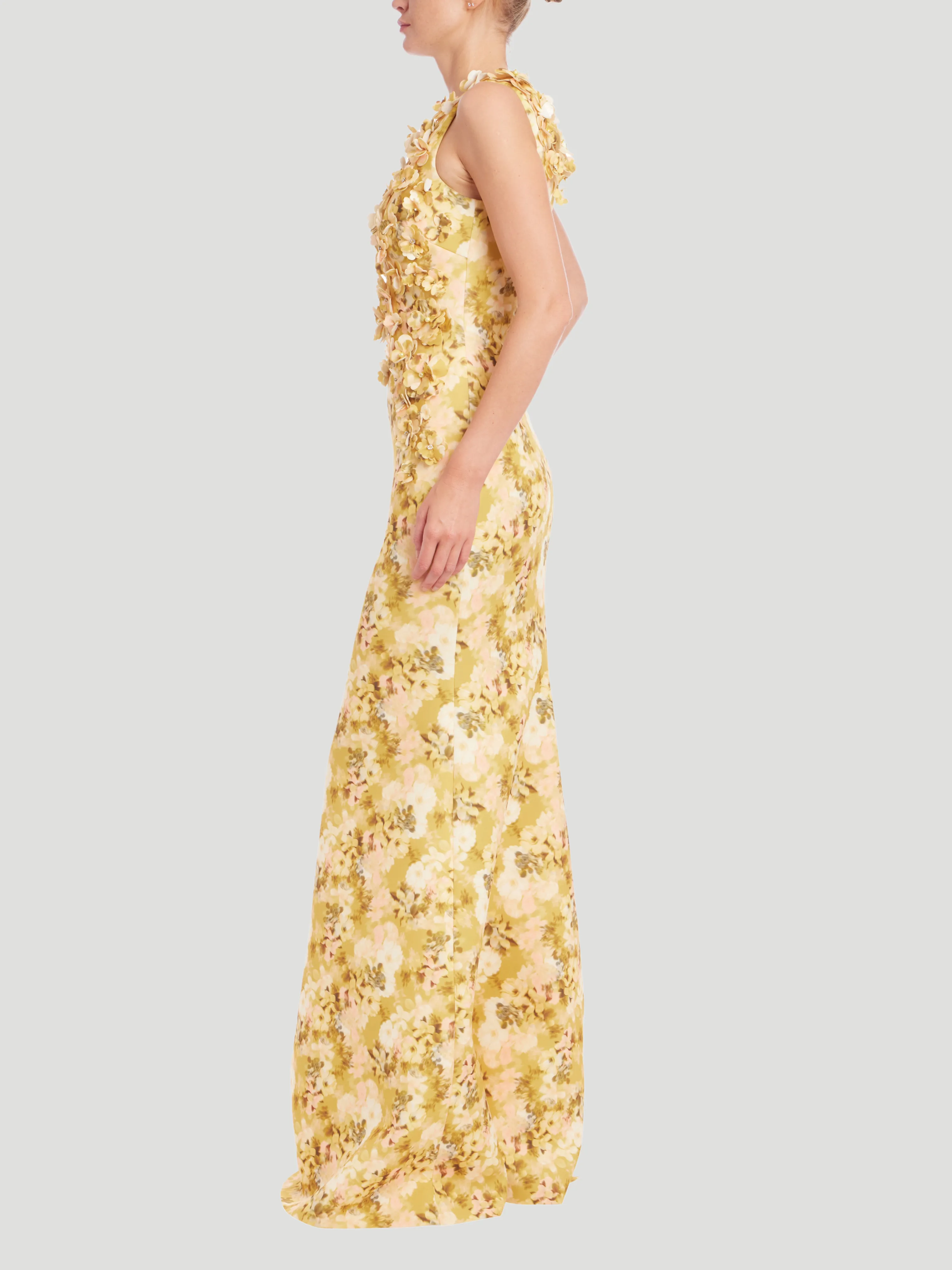 3D Applique Sleeveless Column Gown