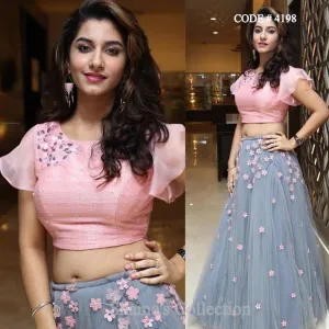 4198 Grey Pink Floral lengha outfit set