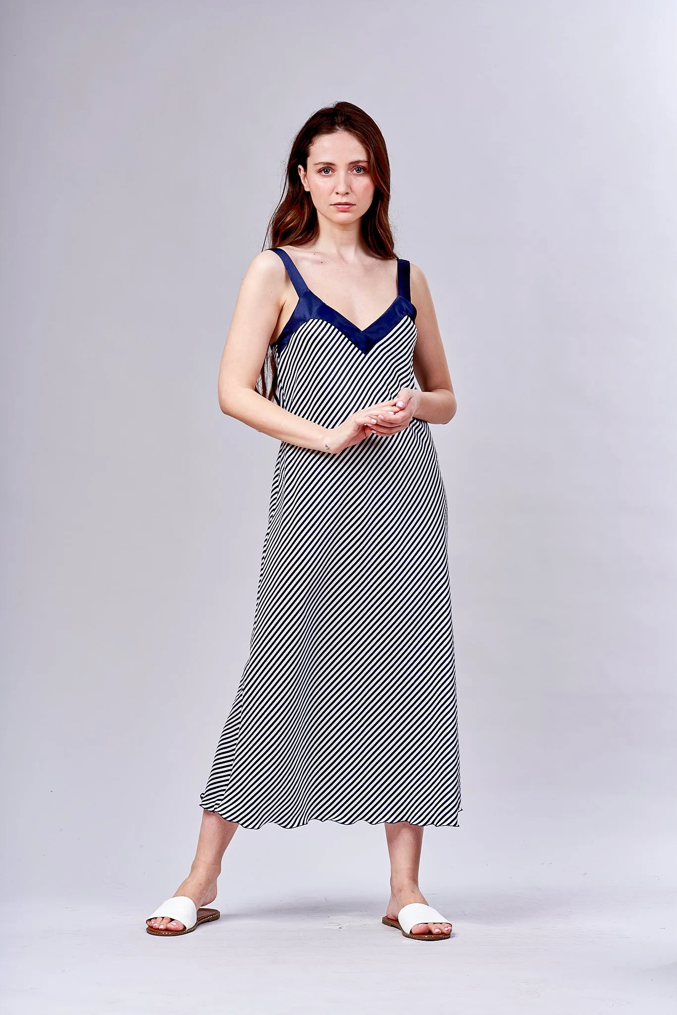 4521- Satin Stripe long gown