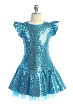 530- Sequin Ruffle Sleeve Tutu Dress