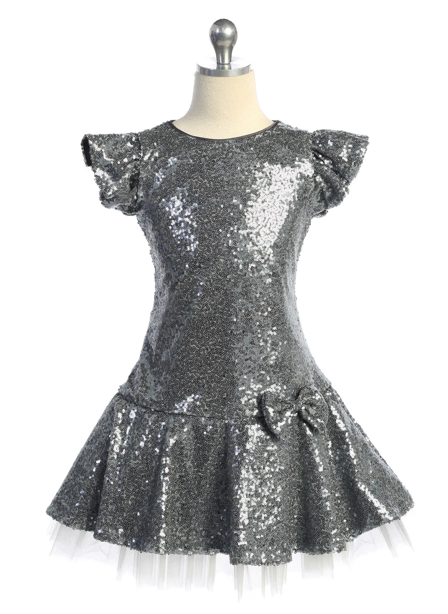 530- Sequin Ruffle Sleeve Tutu Dress