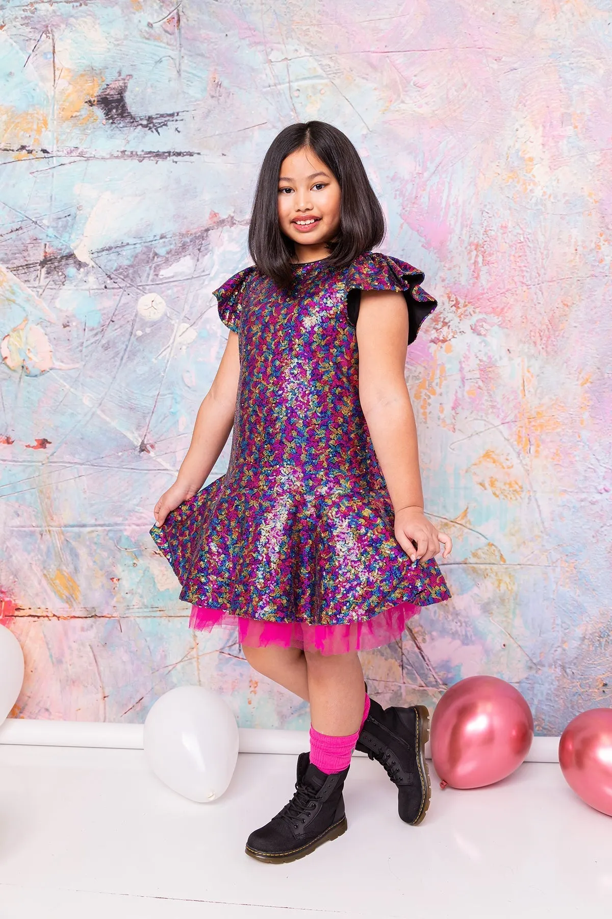 530 - Sequin Ruffle Sleeve Tutu Plus Size Dress