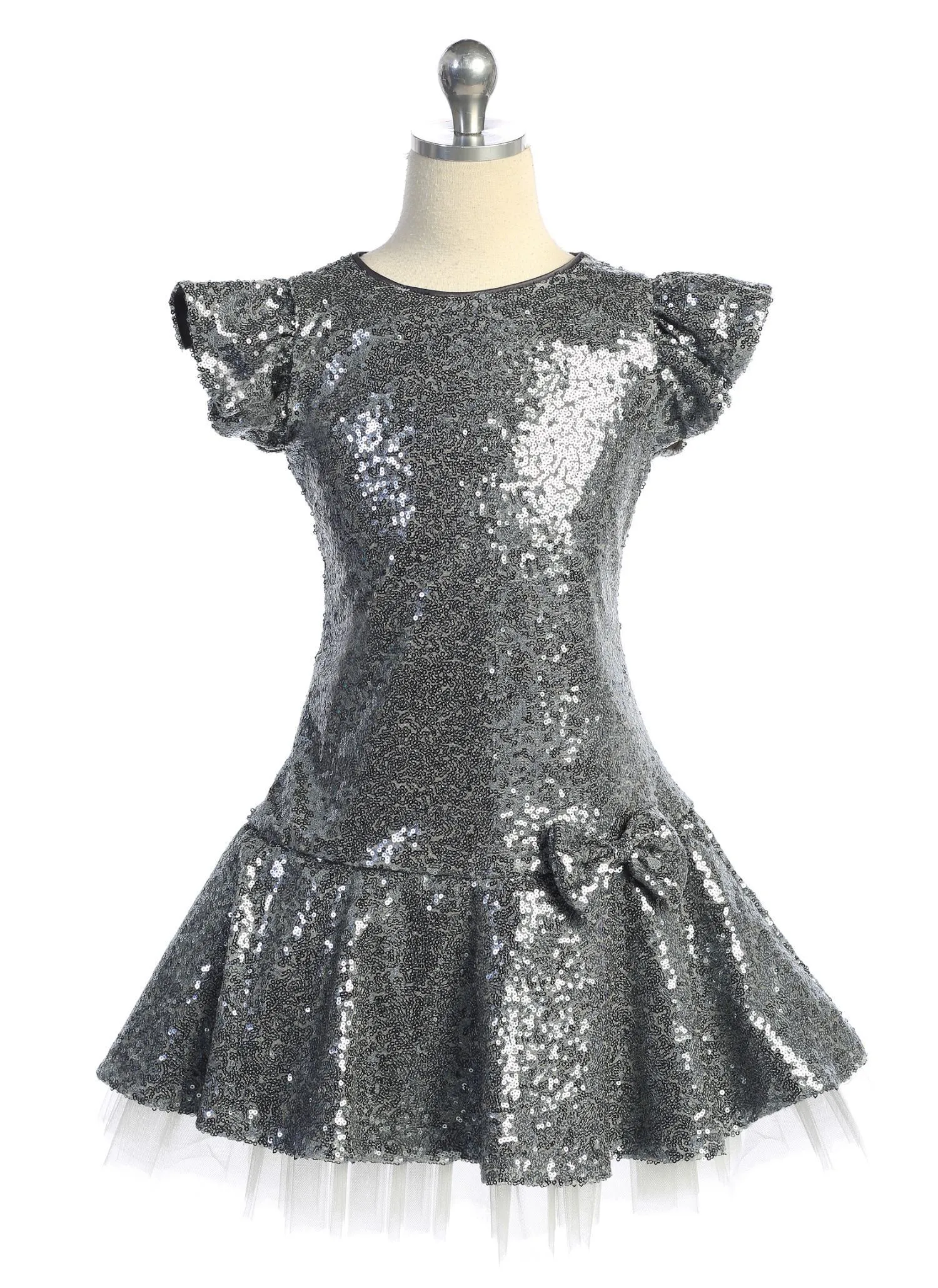 530 - Sequin Ruffle Sleeve Tutu Plus Size Dress