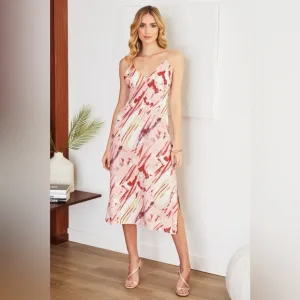 (6800-PNK) BRUSHSTROKE PRINT CAMI SLIP DRESS