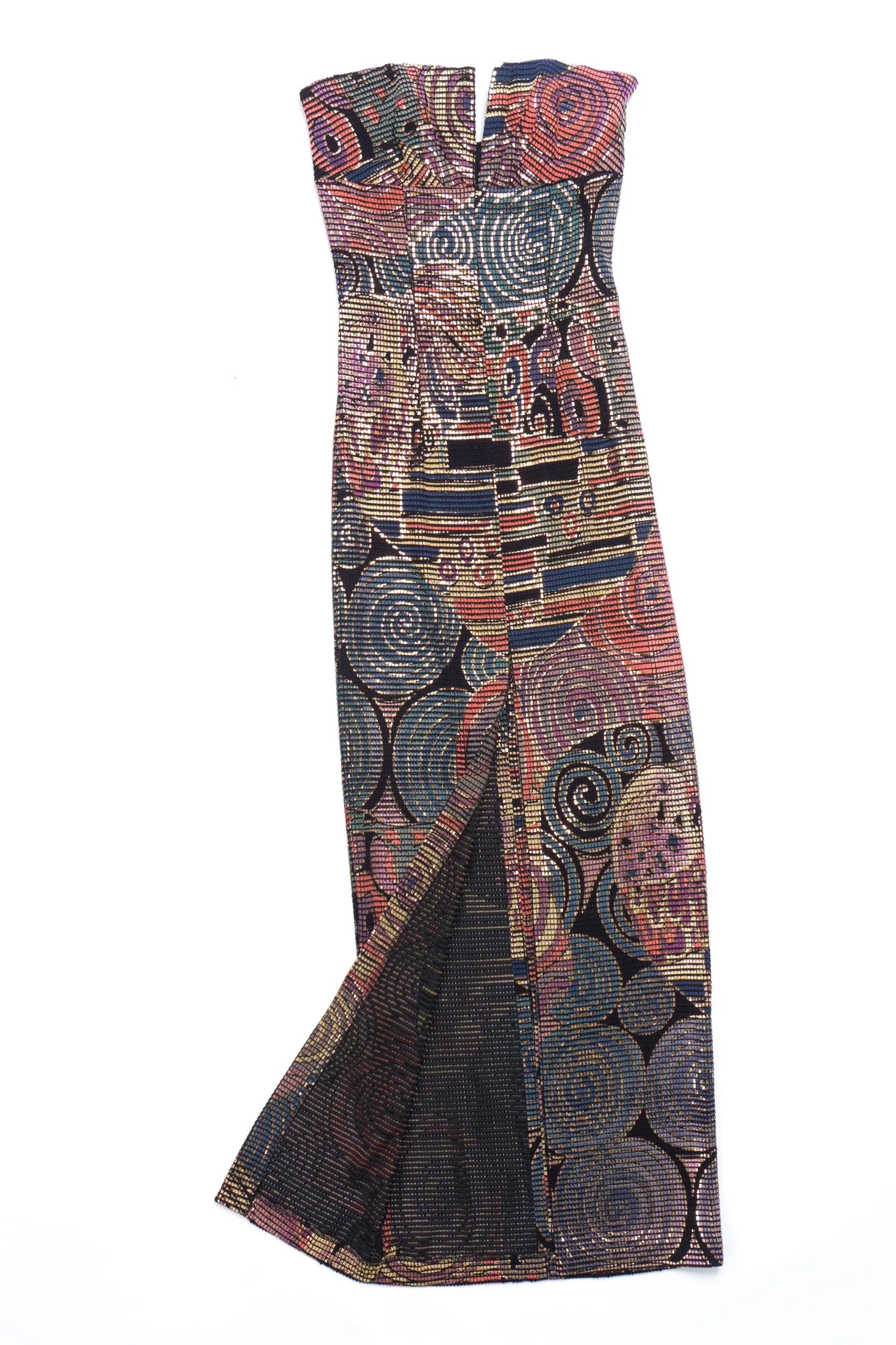 Abstract Mosaic Strapless Column Gown