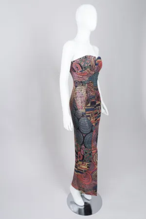 Abstract Mosaic Strapless Column Gown