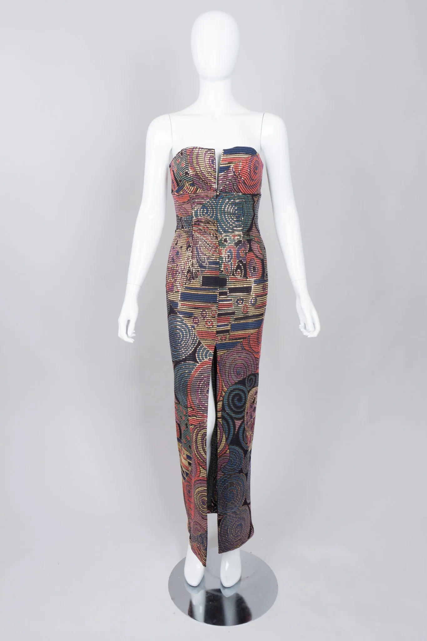 Abstract Mosaic Strapless Column Gown