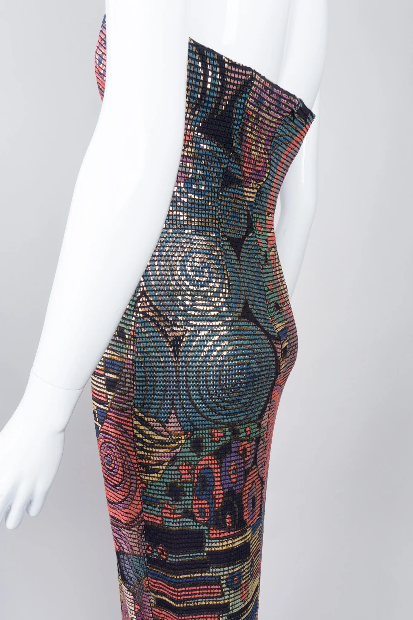 Abstract Mosaic Strapless Column Gown