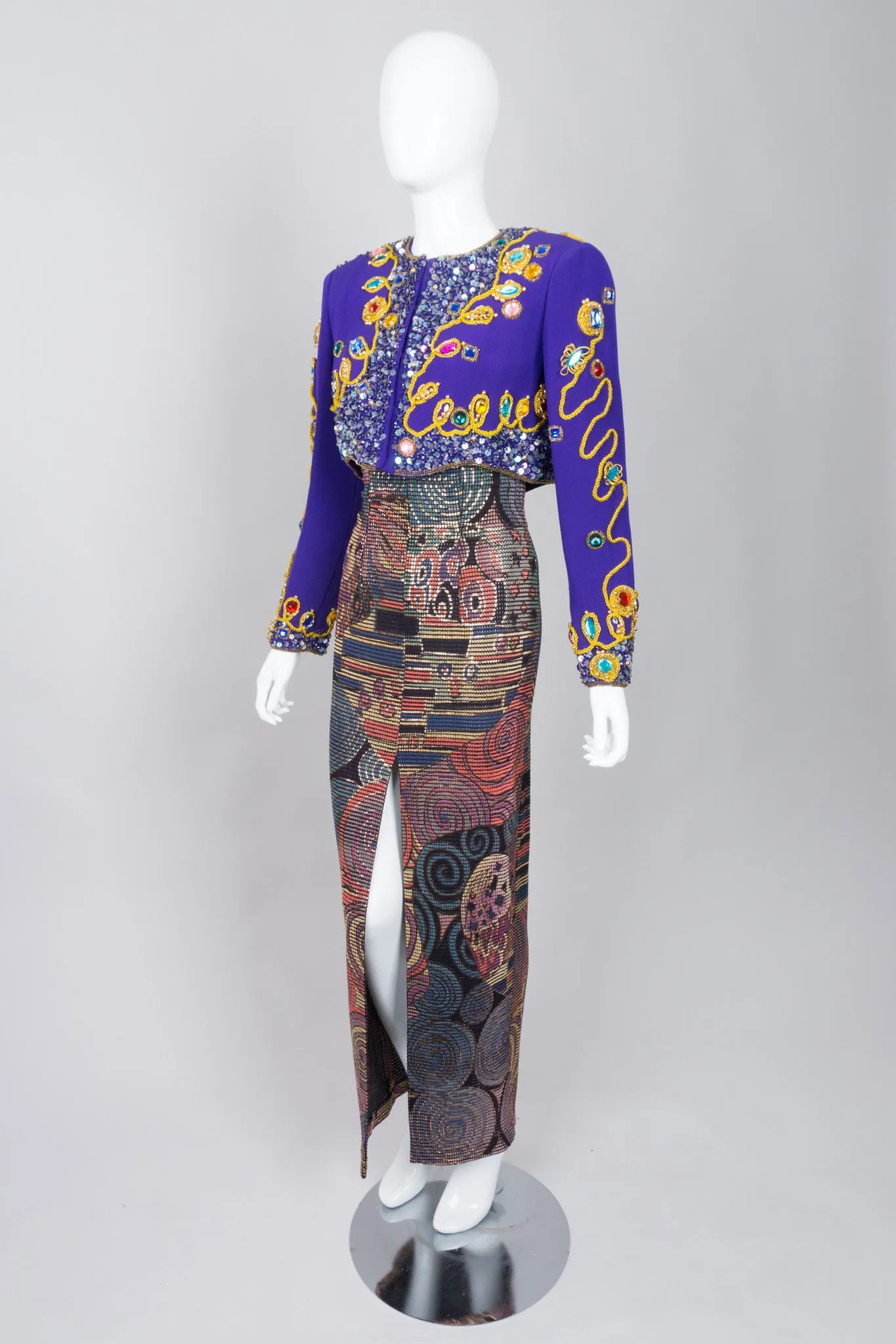 Abstract Mosaic Strapless Column Gown