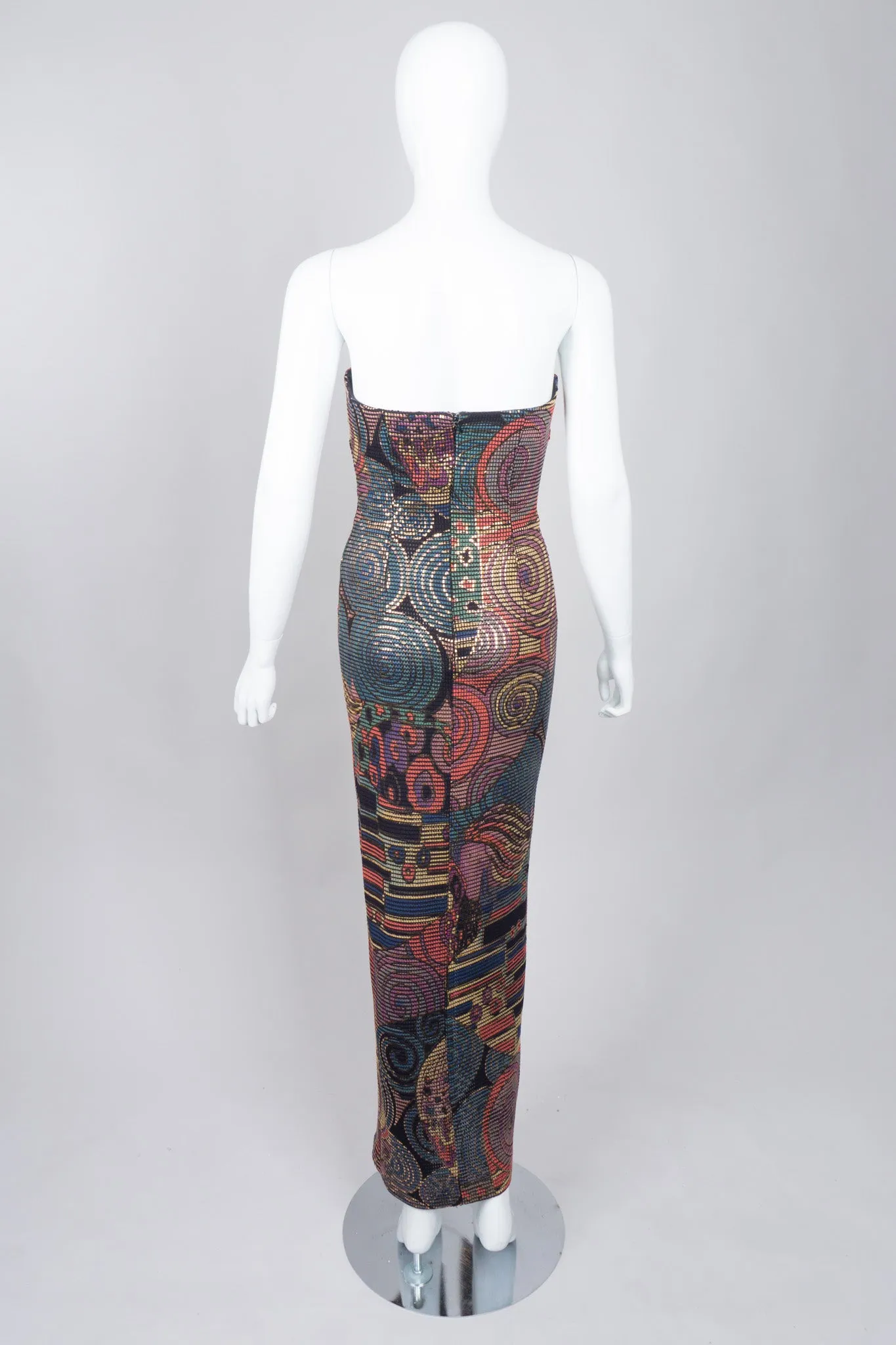 Abstract Mosaic Strapless Column Gown