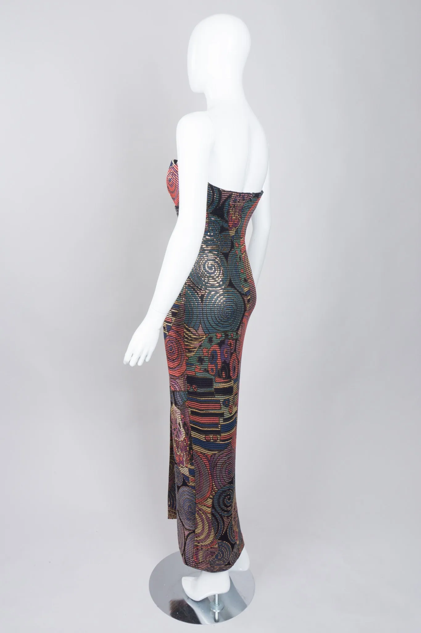 Abstract Mosaic Strapless Column Gown