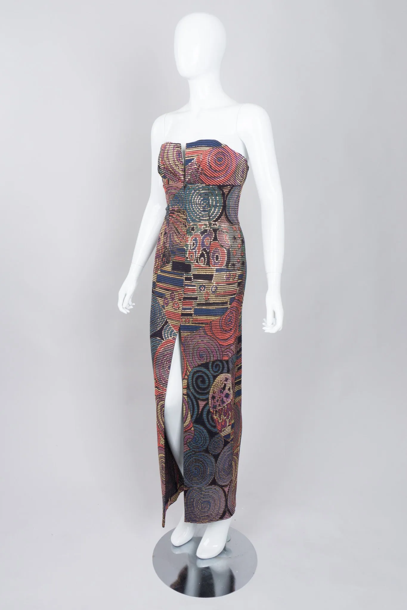 Abstract Mosaic Strapless Column Gown
