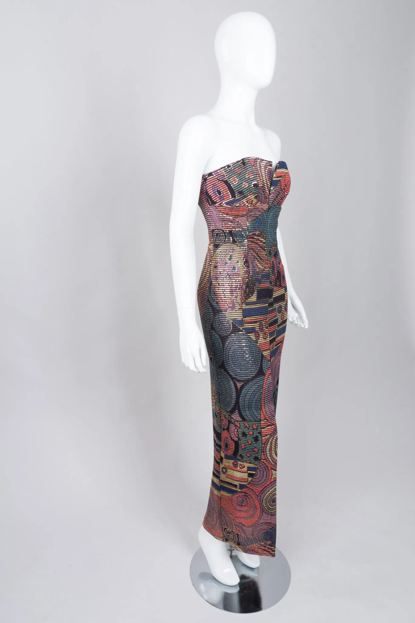 Abstract Mosaic Strapless Column Gown