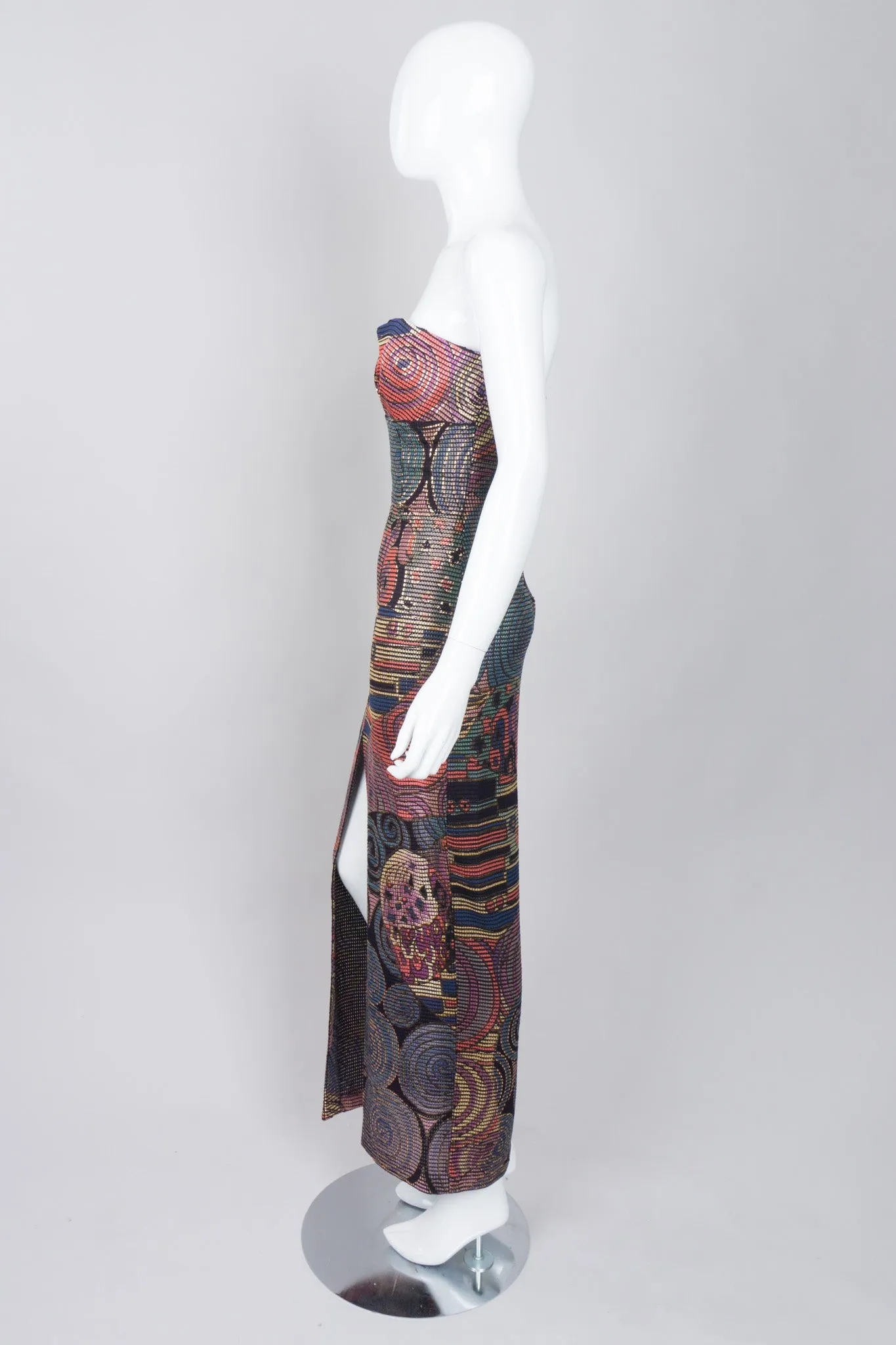 Abstract Mosaic Strapless Column Gown