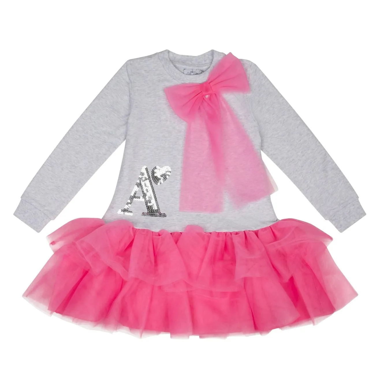 ADee THEA Light Grey Marl Bow Sweat Dress W244721