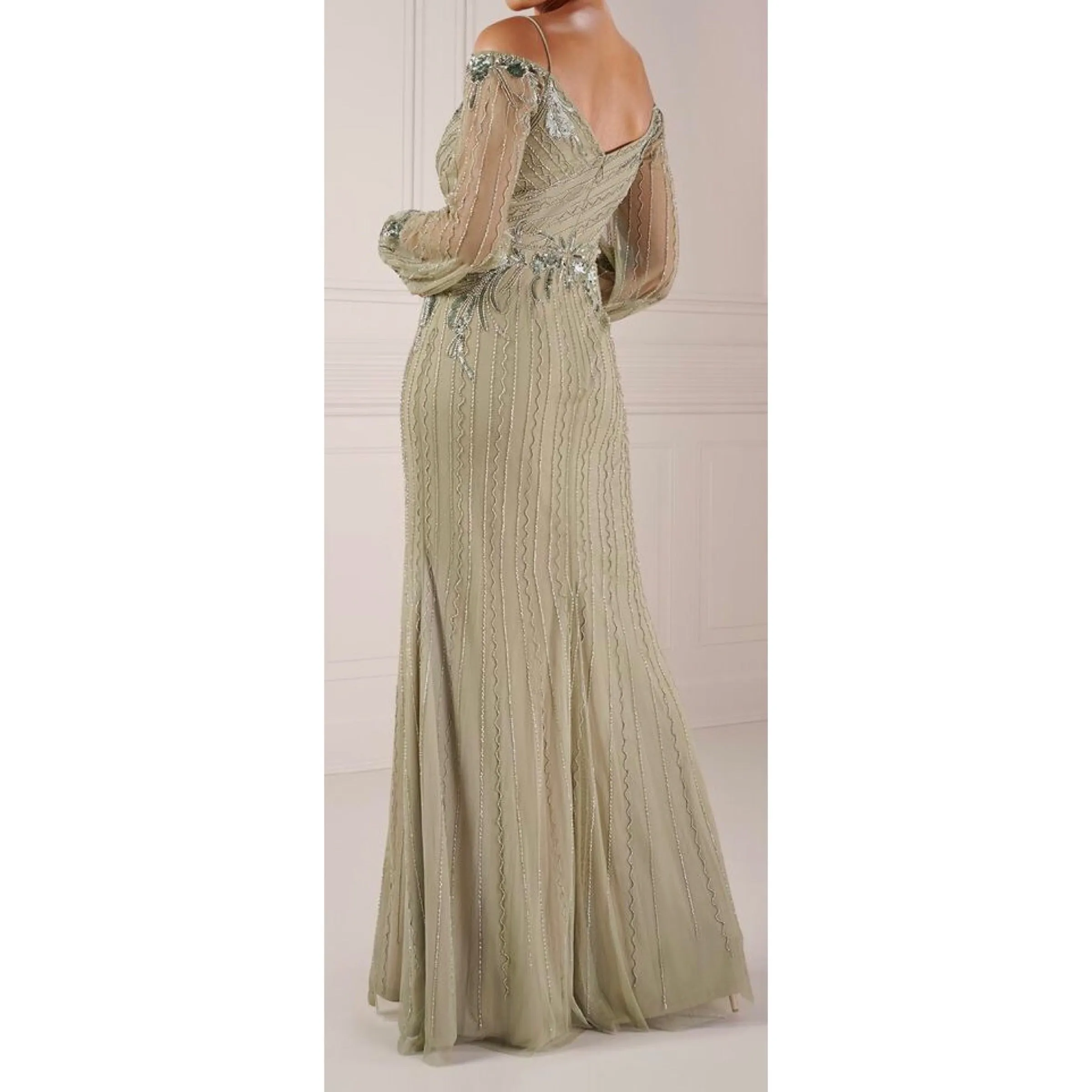 ADRIANNA PAPELL Style 40437 Long Gown Sage Size 12 NWT