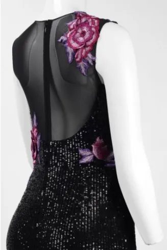 Aidan Mattox MD1E201740 V-Neck Sleeveless Zipper Back Bodycon Embellished Mesh Dress