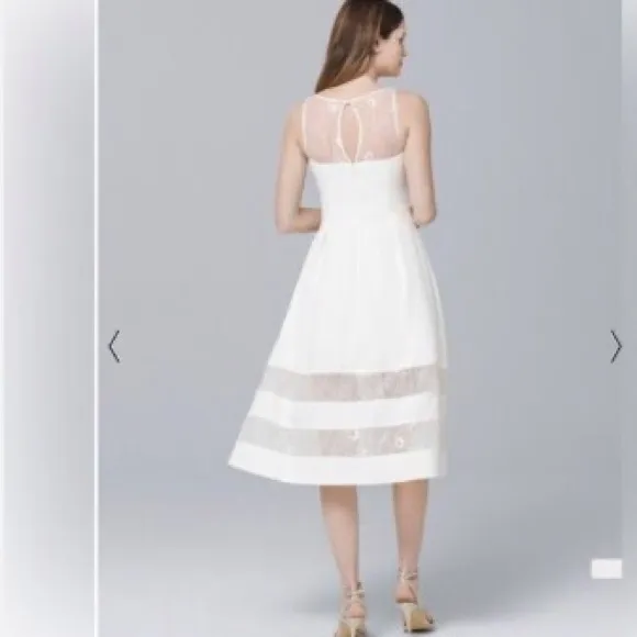 Aiden by Aiden Mattox- Ivory Ilusión Fit &amp; Flare Sleeveless Midi Dress