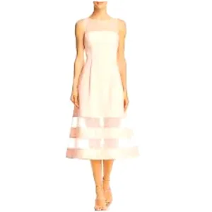Aiden by Aiden Mattox- Ivory Ilusión Fit &amp; Flare Sleeveless Midi Dress