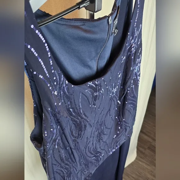 Alex Evenings Plus Tea-Length Firework Sequin Dress Size 20 W NWT Navy Blue