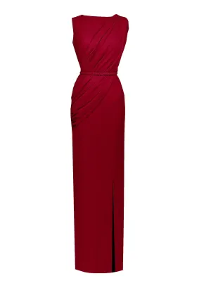 Alexia Red Draped Column Gown