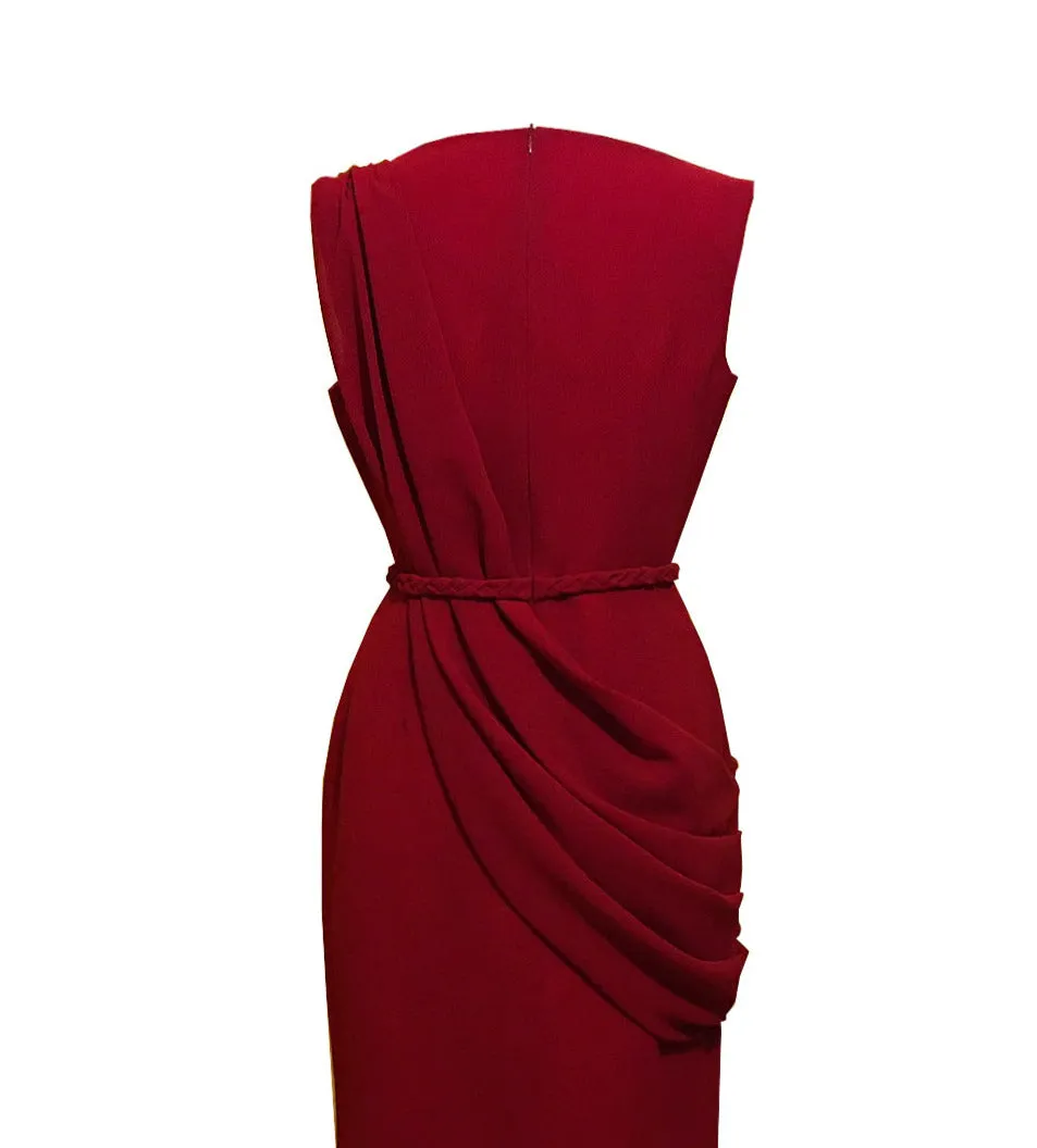 Alexia Red Draped Column Gown