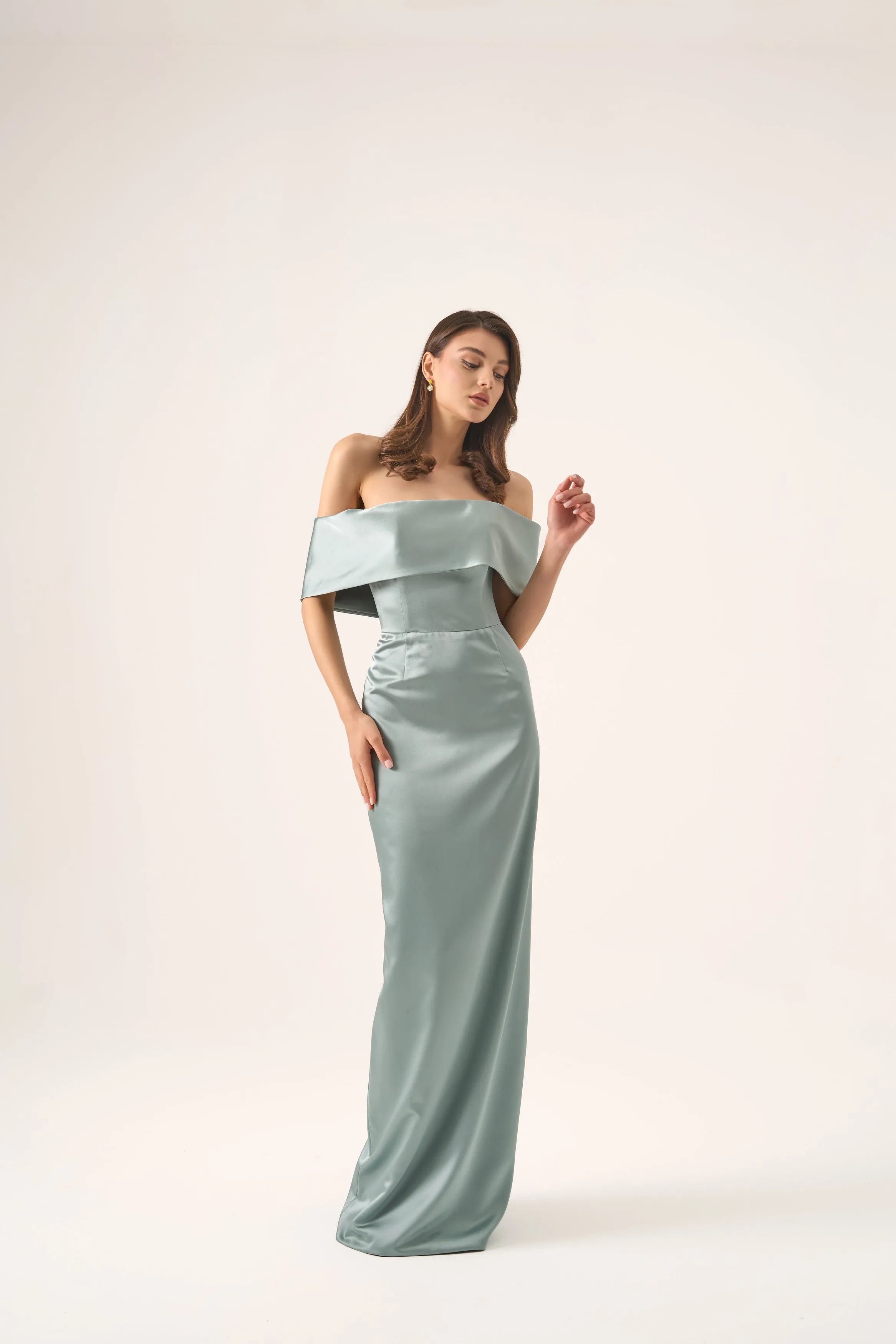 Amelia satin column gown