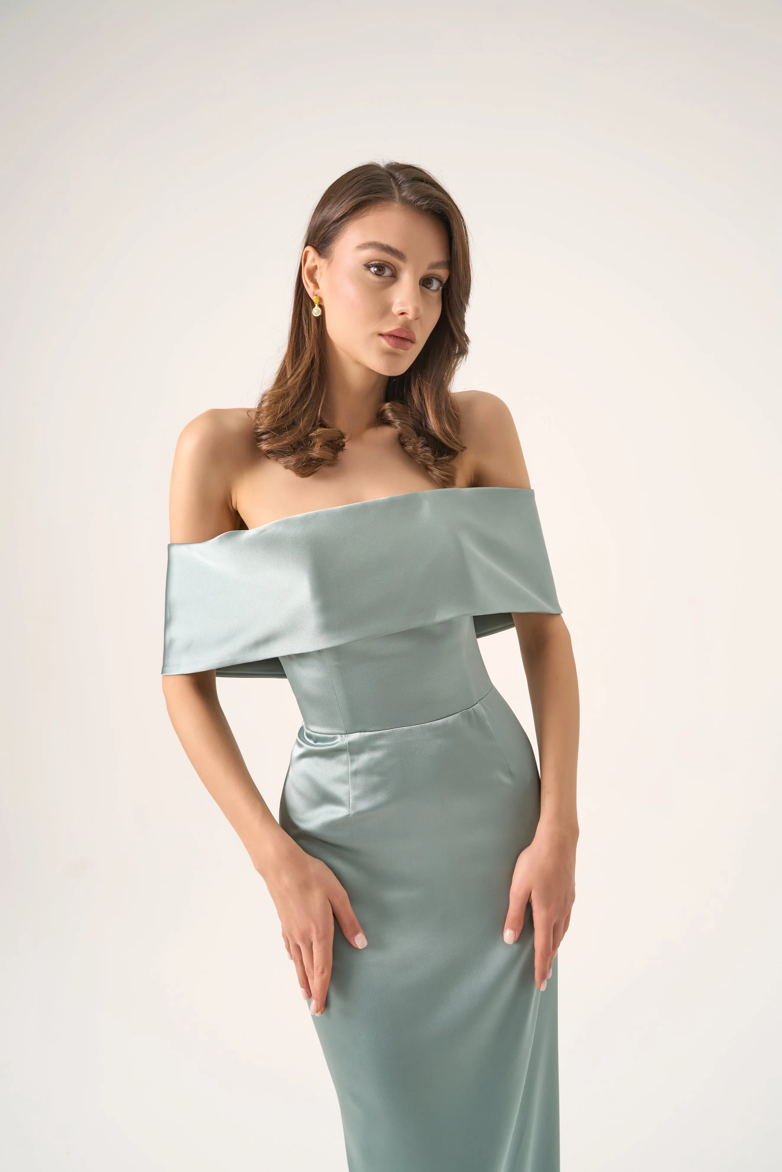 Amelia satin column gown