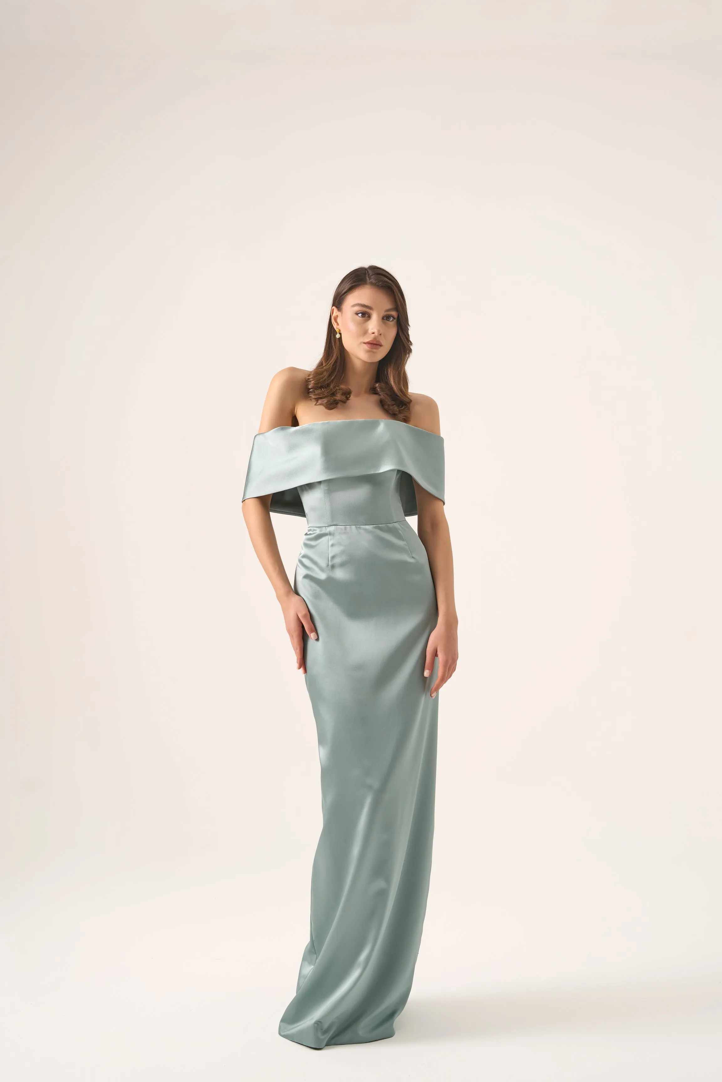 Amelia satin column gown