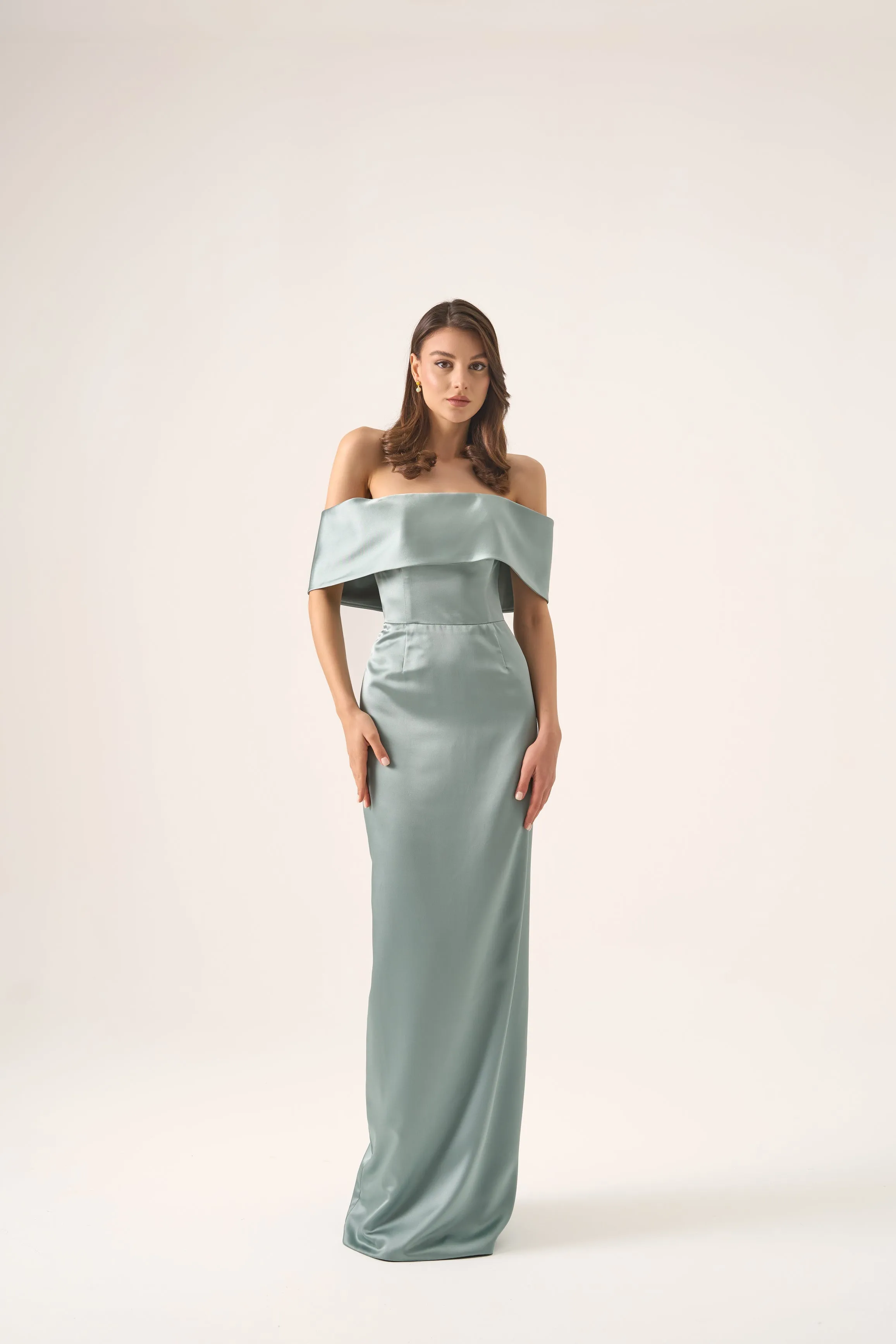 Amelia satin column gown