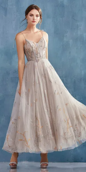 Andrea & Leo A0987 Emilia Lake Birds Embroidered Tea Length Dress